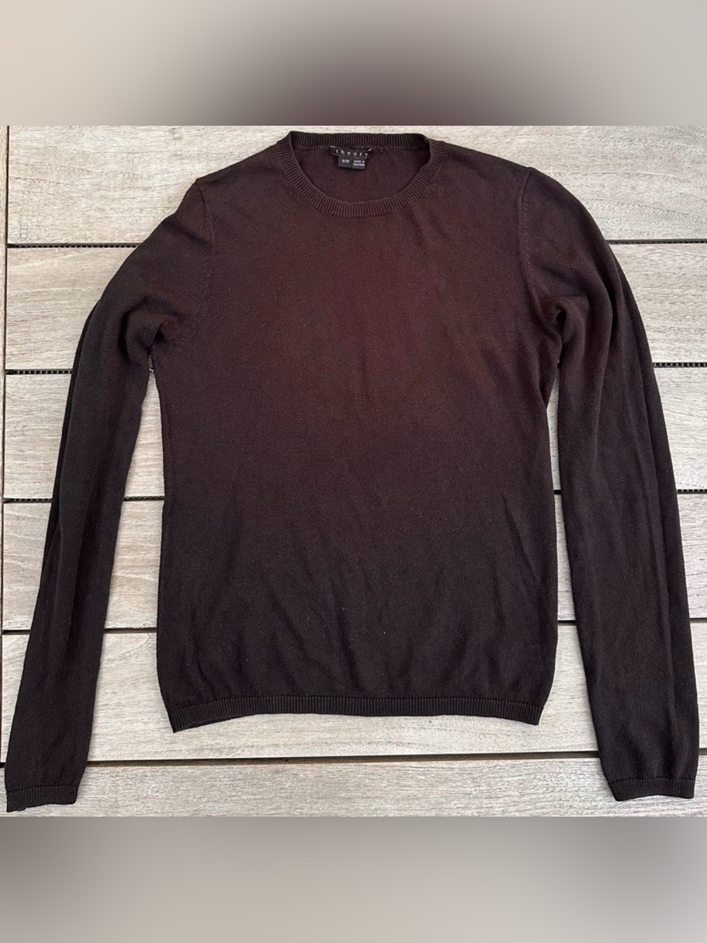 Ladies Theory Vintage Black Cotton Lightweight Crewneck Sweater - P